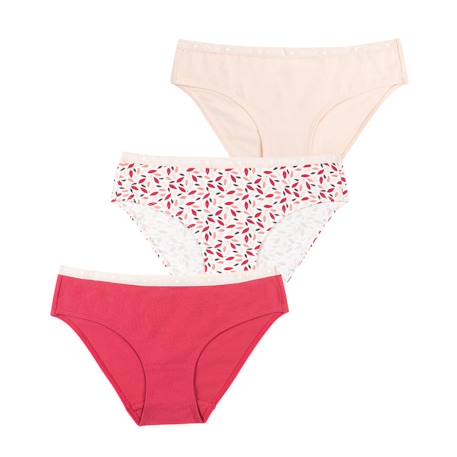 Lot de 3 slips ecopack Blanc-imprimé gouttes-noir+Rose-floral-rose poudré 12 - vertbaudet enfant 