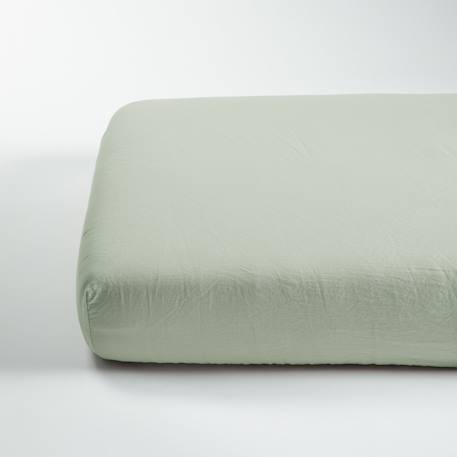 Drap housse bébé satin de coton bio lavé Ambre+Blanc craie+Brun+Cyprès+Lin+Peach+Tilleul 38 - vertbaudet enfant 