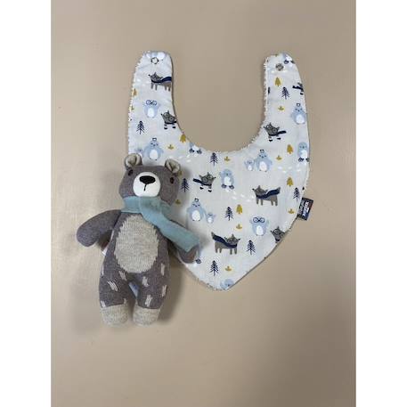 Bavoir bandana (bleu imprimé feuilles) Animaux polaires+Blanc étoiles+Bleu imprimé feuilles+Gris étoiles+Jaune étoiles+Jaune feuilles+Kaki triangles+Koala moutarde+Menthe+Monaha+Oasis+Ourson+Petites oies+Rose étoiles+Rose pâle étoiles+Savane+Sunny 4 - vertbaudet enfant 