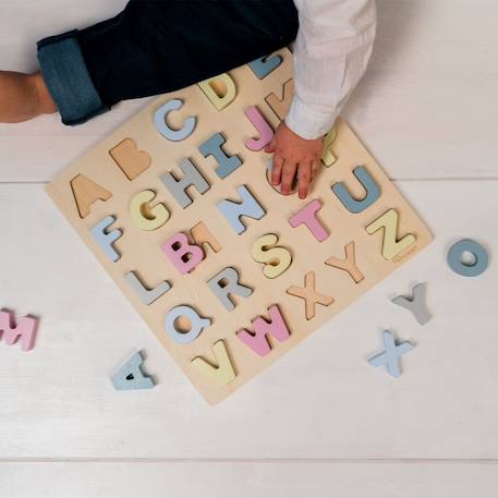 Puzzle alphabet caspar en bois Moutarde+Rose pâle 8 - vertbaudet enfant 