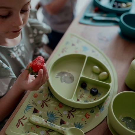 Assiette compartimentée en silicone avec ventouse animaux Menthe+Rose+Vert 16 - vertbaudet enfant 