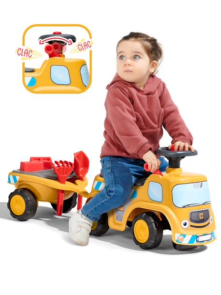 Porteur chantier avec assise ouvrante et volant directionnel avec klaxon, remorque et jeux de sable Gris anthracite+Jaune JCB+Jaune Volvo 9 - vertbaudet enfant 