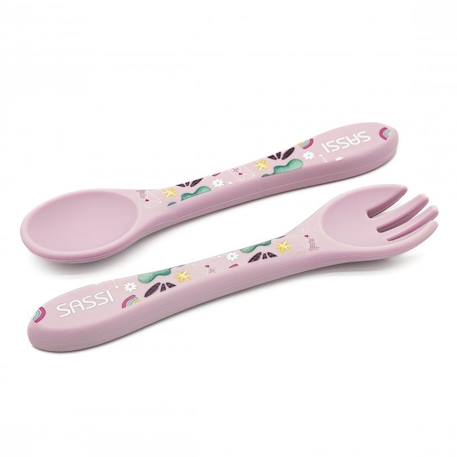 Set fourchette et cuillère en silicone animaux Beige+Menthe+Orange+Rose+Vert+Vert paon 22 - vertbaudet enfant 