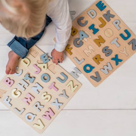 Puzzle alphabet caspar en bois Moutarde+Rose pâle 3 - vertbaudet enfant 