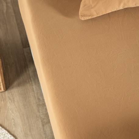 Drap housse 1 personne satin de coton bio lavé Ambre+Blanc craie+Cyprès+Lin+Peach+Tilleul 1 - vertbaudet enfant 