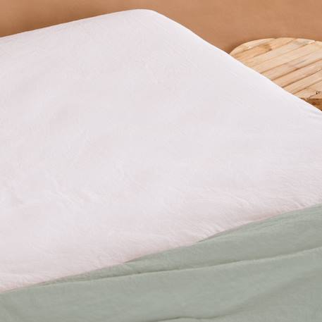Drap housse 1 personne satin de coton bio lavé Ambre+Blanc craie+Cyprès+Lin+Peach+Tilleul 7 - vertbaudet enfant 