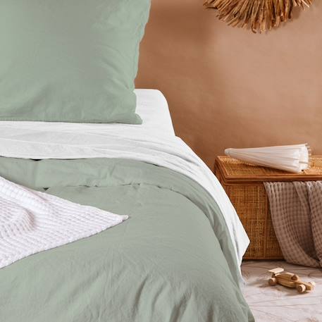 Drap housse 1 personne satin de coton bio lavé Ambre+Blanc craie+Cyprès+Lin+Peach+Tilleul 10 - vertbaudet enfant 