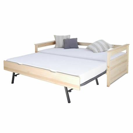 Pack lit gigogne avec 2 matelas bois massif izao Blanc+Bois naturel 8 - vertbaudet enfant 