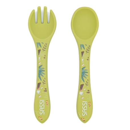 Set fourchette et cuillère en silicone animaux Beige+Menthe+Orange+Rose+Vert+Vert paon 24 - vertbaudet enfant 