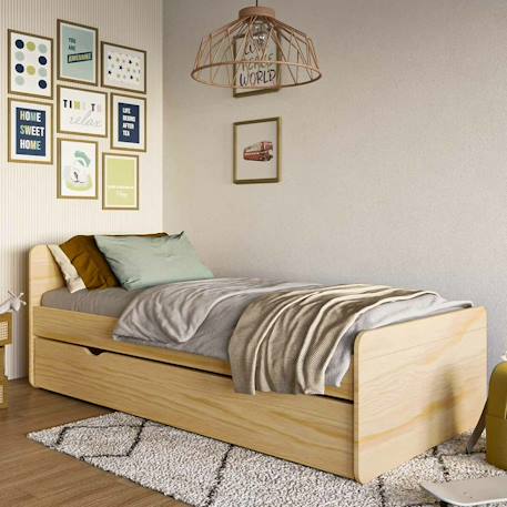 Pack lit gigogne avec matelas bois massif lilow Blanc+Bois 9 - vertbaudet enfant 