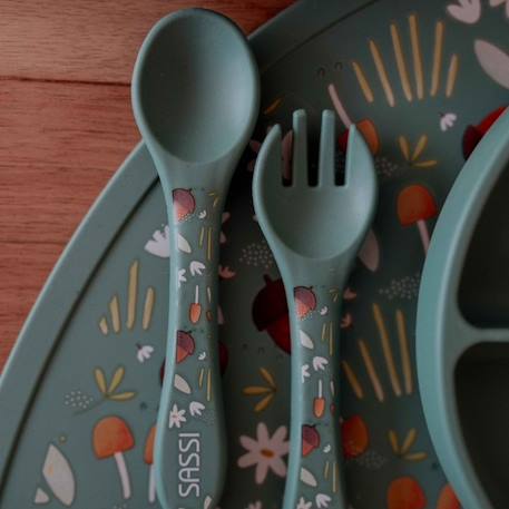 Set fourchette et cuillère en silicone animaux Beige+Menthe+Orange+Rose+Vert+Vert paon 30 - vertbaudet enfant 