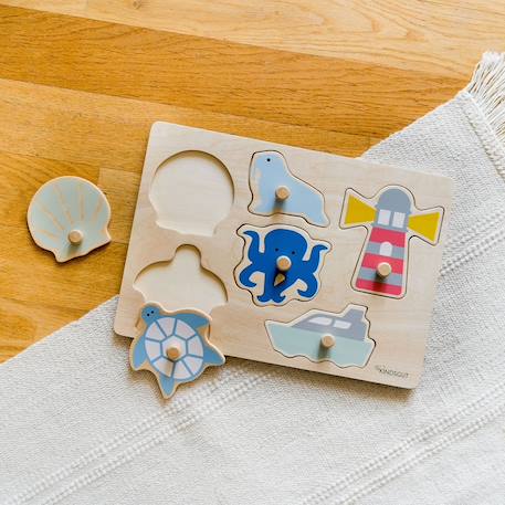 Puzzle à encastrer océan en bois Bois+Jaune 2 - vertbaudet enfant 
