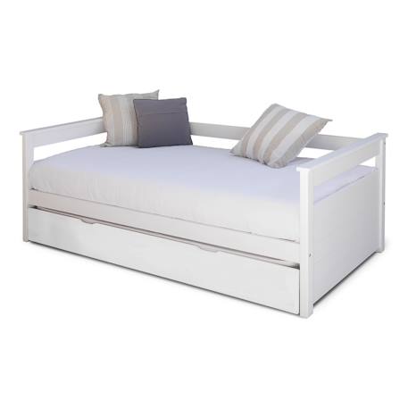 Pack lit gigogne avec 2 matelas bois massif izao Blanc+Bois naturel 1 - vertbaudet enfant 
