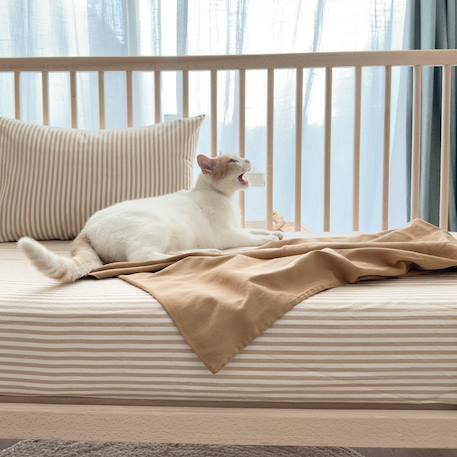 Drap housse bébé percale de coton bio rayé Rayé ambre+Rayé lin+Rayé peach+Rayé tilleul 3 - vertbaudet enfant 
