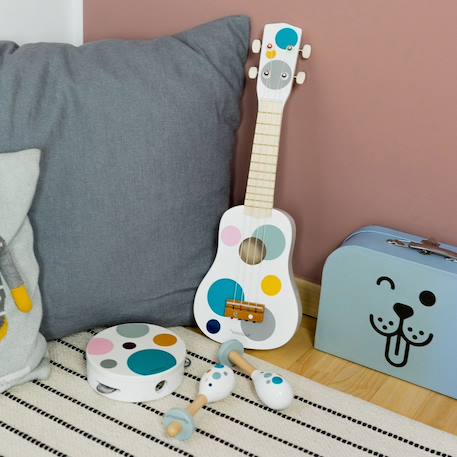 Set de 3 instruments de musique pour enfant avec guitare, tambourin et maracas à pois Blanc 2 - vertbaudet enfant 