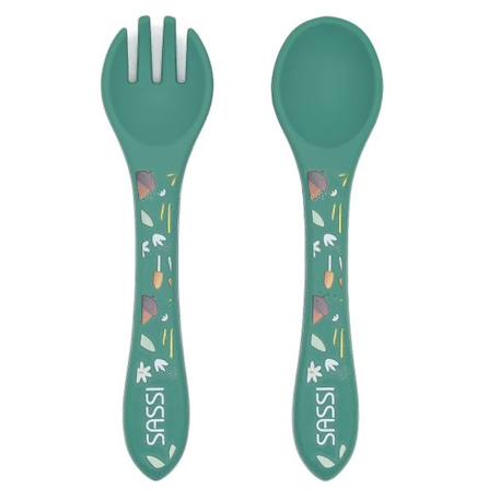 Set fourchette et cuillère en silicone animaux Beige+Menthe+Orange+Rose+Vert+Vert paon 29 - vertbaudet enfant 