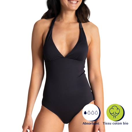 Maillot de bain menstruel 1 pièce femme Noir+Prune 2 - vertbaudet enfant 