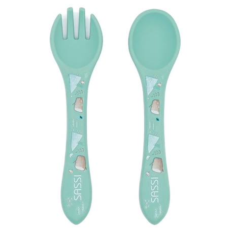 Set fourchette et cuillère en silicone animaux Beige+Menthe+Orange+Rose+Vert+Vert paon 7 - vertbaudet enfant 