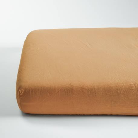 Drap housse 1 personne satin de coton bio lavé Ambre+Blanc craie+Cyprès+Lin+Peach+Tilleul 2 - vertbaudet enfant 