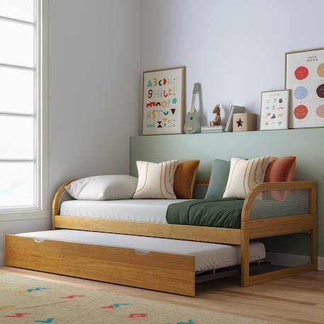 Lit enfant gigogne métal bois massif laya Noisette 1 - vertbaudet enfant 