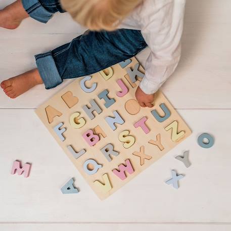 Puzzle alphabet caspar en bois Moutarde+Rose pâle 9 - vertbaudet enfant 