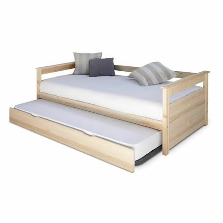 Lit banquette gigogne bois massif izao Blanc+Bois naturel 12 - vertbaudet enfant 