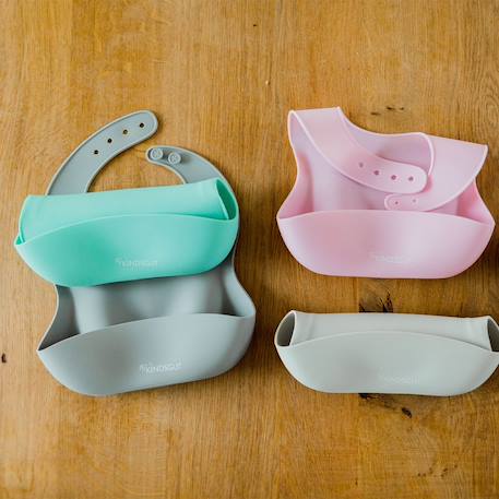 Bavoir bébé en silicone Menthe+Rose pâle+Violet 4 - vertbaudet enfant 