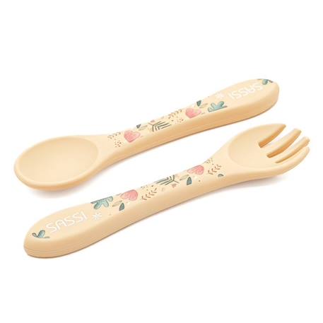 Set fourchette et cuillère en silicone animaux Beige+Menthe+Orange+Rose+Vert+Vert paon 2 - vertbaudet enfant 