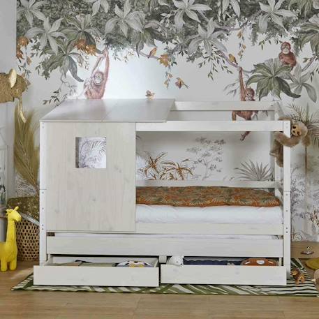 Lit cabane gigogne bois massif alma Blanc+Bois 4 - vertbaudet enfant 
