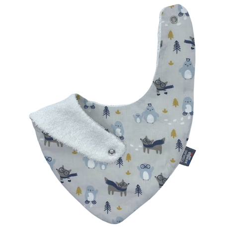 Bavoir bandana (bleu imprimé feuilles) Animaux polaires+Blanc étoiles+Bleu imprimé feuilles+Gris étoiles+Jaune étoiles+Jaune feuilles+Kaki triangles+Koala moutarde+Menthe+Monaha+Oasis+Ourson+Petites oies+Rose étoiles+Rose pâle étoiles+Savane+Sunny 2 - vertbaudet enfant 