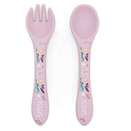 Set fourchette et cuillère en silicone animaux Beige+Menthe+Orange+Rose+Vert+Vert paon 19 - vertbaudet enfant 