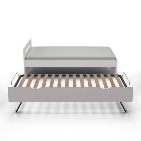 Lit gigogne bois massif leo Blanc+Blanc et bois+Bois 2 - vertbaudet enfant 