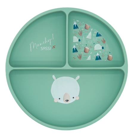 Assiette compartimentée en silicone avec ventouse animaux Menthe+Rose+Vert 1 - vertbaudet enfant 