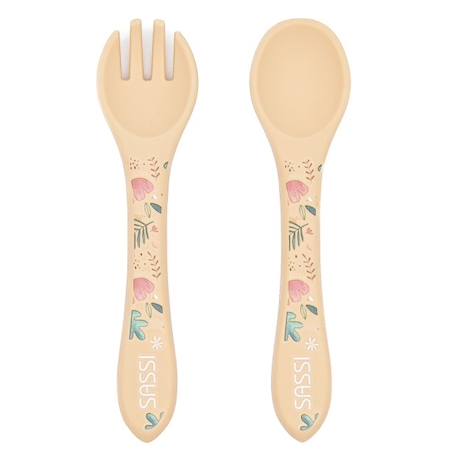 Set fourchette et cuillère en silicone animaux Beige+Menthe+Orange+Rose+Vert+Vert paon 1 - vertbaudet enfant 
