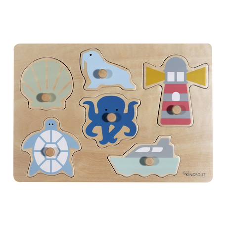Puzzle à encastrer océan en bois Bois+Jaune 1 - vertbaudet enfant 