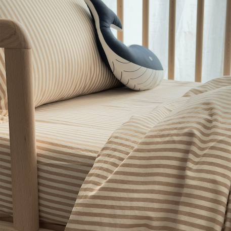Drap housse bébé percale de coton bio rayé Rayé ambre+Rayé lin+Rayé peach+Rayé tilleul 1 - vertbaudet enfant 