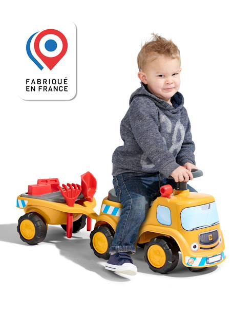 Porteur chantier avec assise ouvrante et volant directionnel avec klaxon, remorque et jeux de sable Gris anthracite+Jaune JCB+Jaune Volvo 8 - vertbaudet enfant 