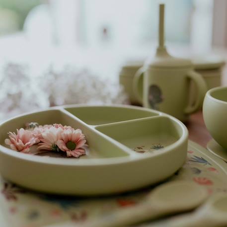 Assiette compartimentée en silicone avec ventouse animaux Menthe+Rose+Vert 18 - vertbaudet enfant 