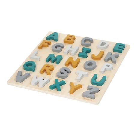 Puzzle alphabet caspar en bois Moutarde+Rose pâle 1 - vertbaudet enfant 