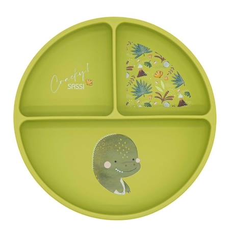 Assiette compartimentée en silicone avec ventouse animaux Menthe+Rose+Vert 14 - vertbaudet enfant 