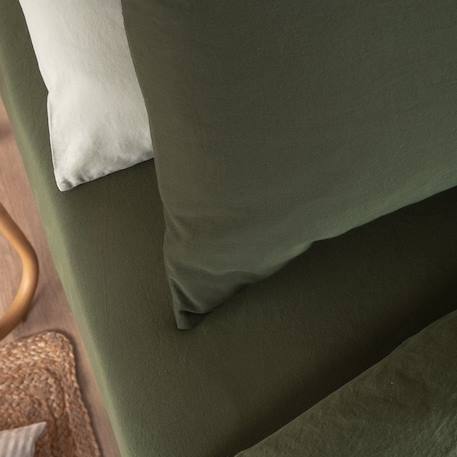 Drap housse 1 personne satin de coton bio lavé Ambre+Blanc craie+Cyprès+Lin+Peach+Tilleul 16 - vertbaudet enfant 