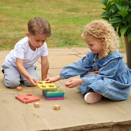 Empileur de forme en bois arc-en-ciel Multi-coloured 3 - vertbaudet enfant 