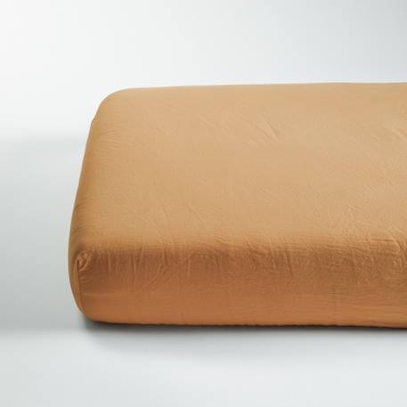 Drap housse bébé satin de coton bio lavé Ambre+Blanc craie+Brun+Cyprès+Lin+Peach+Tilleul 2 - vertbaudet enfant 