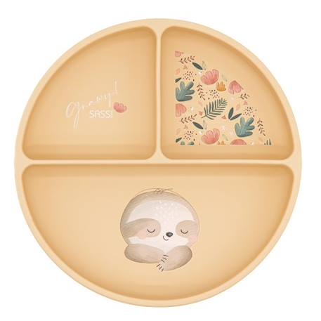 Assiette compartimentée en silicone avec ventouse animaux Beige+Menthe+Orange+Rose+Vert+Vert paon 1 - vertbaudet enfant 