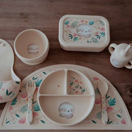 Assiette compartimentée en silicone avec ventouse animaux Beige+Menthe+Orange+Rose+Vert+Vert paon 3 - vertbaudet enfant 