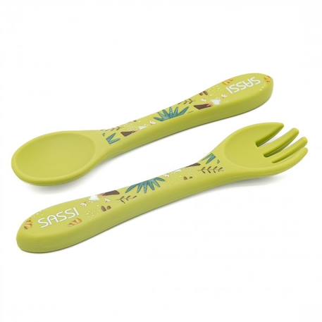 Set fourchette et cuillère en silicone animaux Beige+Menthe+Orange+Rose+Vert+Vert paon 27 - vertbaudet enfant 