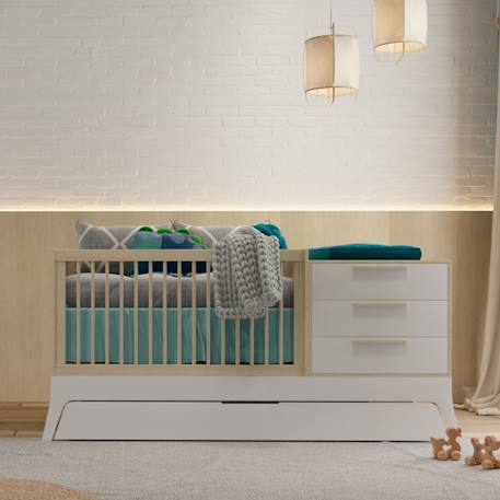 Pack lit bébé combiné et évolutif avec matelas charlie Blanc et bois 3 - vertbaudet enfant 