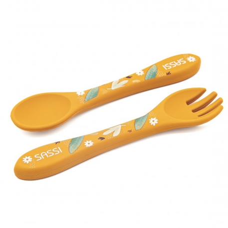 Set fourchette et cuillère en silicone animaux Beige+Menthe+Orange+Rose+Vert+Vert paon 16 - vertbaudet enfant 