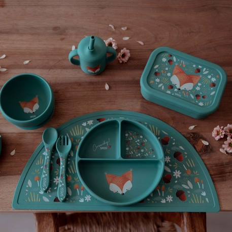 Set fourchette et cuillère en silicone animaux Beige+Menthe+Orange+Rose+Vert+Vert paon 32 - vertbaudet enfant 