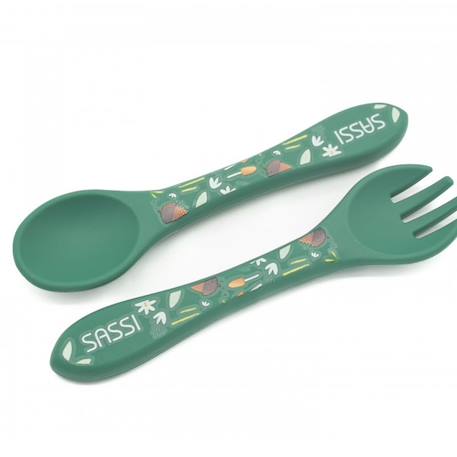 Set fourchette et cuillère en silicone animaux Beige+Menthe+Orange+Rose+Vert+Vert paon 31 - vertbaudet enfant 